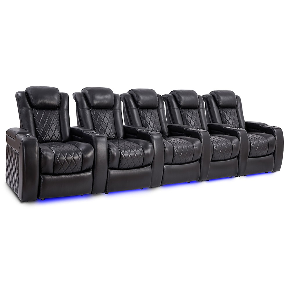 Angle View: Valencia Theater Seating - Valencia Tuscany Slim Row of 5 Premium Top Grain 11000 Nappa Leather Home Theater Seating - Midnight Black