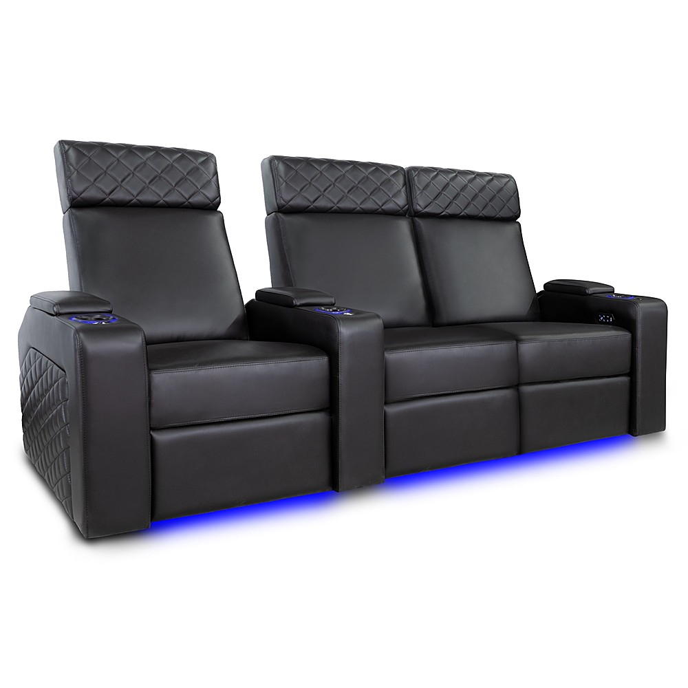 Angle View: Valencia Theater Seating - Valencia Zurich Row of 3 Loveseat Right Premium Top Grain Nappa Leather 11000 Home Theater Seating - Black
