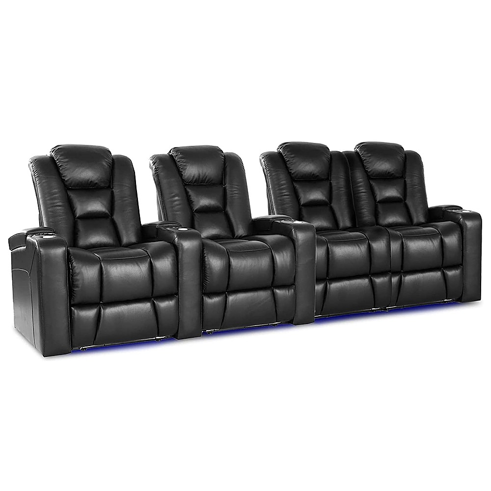 Angle View: Valencia Theater Seating - Valencia Venice Row of 4 Loveseat Right Top Grain Genuine Leather 11000 Home Theater Seating - Black