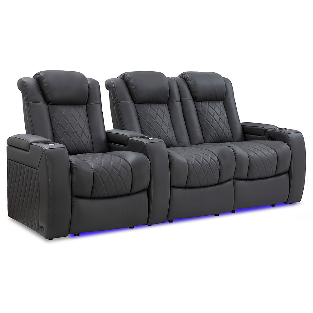 Angle View: Valencia Theater Seating - Valencia Tuscany Row of 3 Loveseat Right Premium Top Grain 11000 Nappa Leather Home Theater Seating - Charcoal Grey