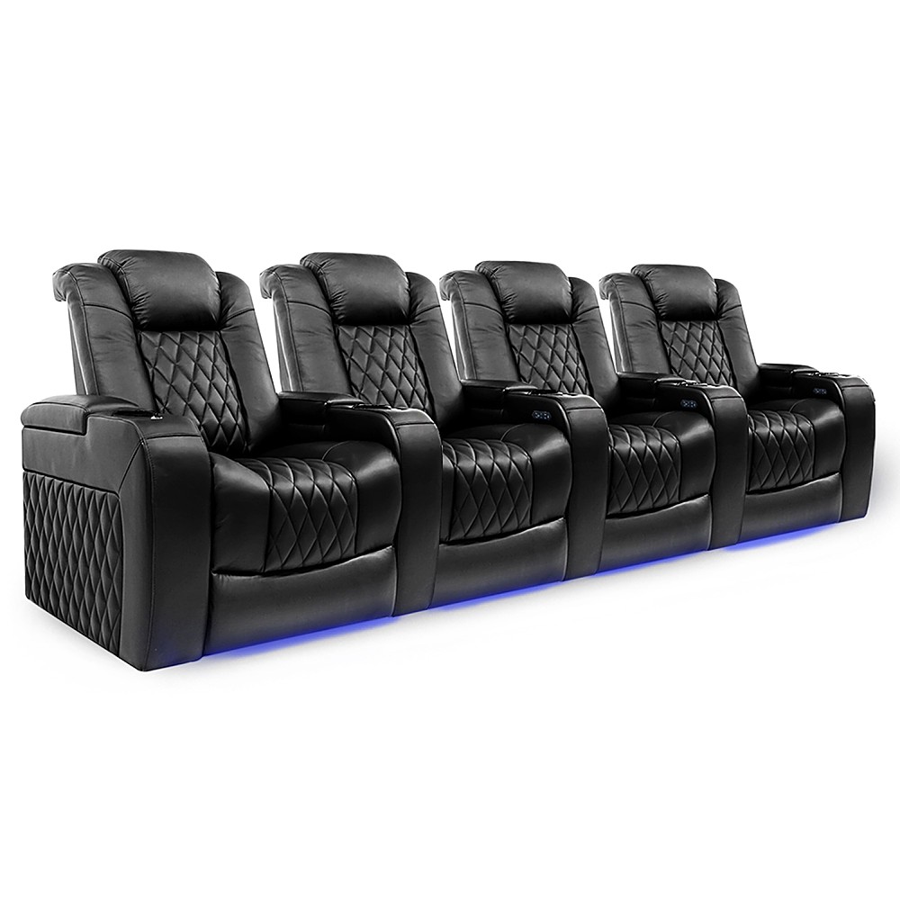 Angle View: Valencia Theater Seating - Valencia Tuscany Row of 4 Premium Top Grain 11000 Nappa Leather Home Theater Seating - Midnight Black