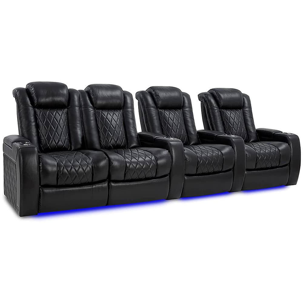 Angle View: Valencia Theater Seating - Valencia Tuscany XL Row of 4 Loveseat Left premium top grain Nappa leather 11000 Home Theater Seating - Midnight Black