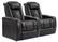 Angle. Valencia Theater Seating - Valencia Tuscany Row of 2 Premium Top Grain 11000 Nappa Leather Home Theater Seating - Black & Red Stitching.