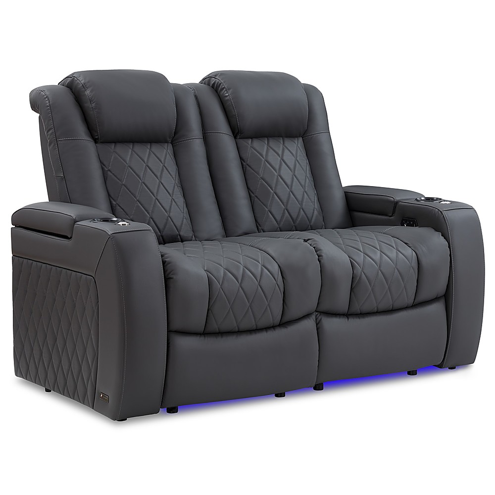 Angle View: Valencia Theater Seating - Valencia Tuscany Row of 2 Loveseat Premium Top Grain 11000 Nappa Leather Home Theater Seating - Charcoal Grey