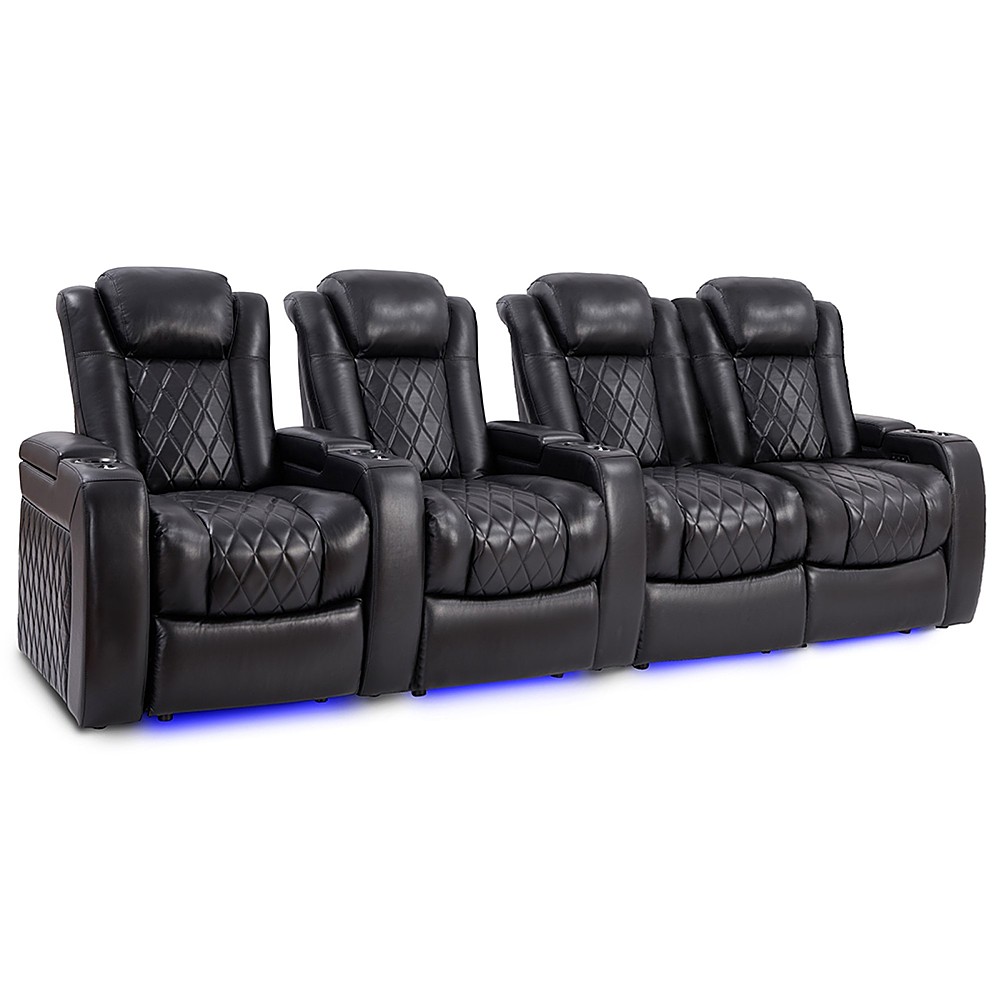 Angle View: Valencia Theater Seating - Valencia Tuscany Slim Row of 4 Loveseat Right Premium Top Grain 11000 Nappa Leather Home Theater Seating - Midnight Black