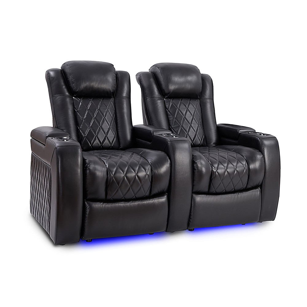 Angle View: Valencia Theater Seating - Valencia Tuscany Slim Row of 2 Premium Top Grain 11000 Nappa Leather Home Theater Seating - Midnight Black