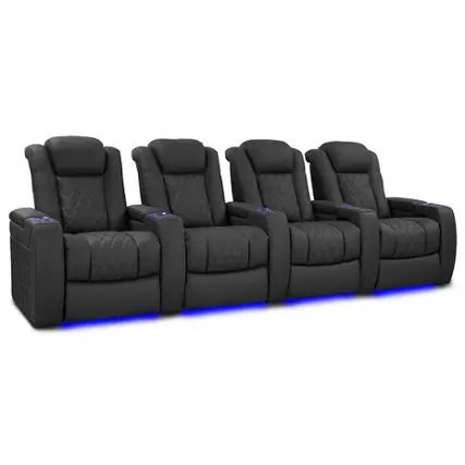 Angle. Valencia Theater Seating - Valencia Tuscany Luxury Edition Row of 4 Semi-Aniline Italian 20000 Nappa Leather Home Theater Seating - Graphite.