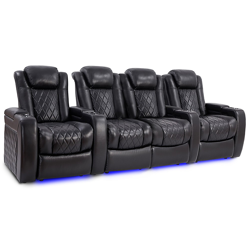 Angle View: Valencia Theater Seating - Valencia Tuscany Slim Row of 4 Loveseat Center Premium Top Grain 11000 Nappa Leather Home Theater Seating - Midnight Black