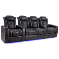 Valencia Theater Seating - Valencia Tuscany Slim Row of 4 Loveseat Center Premium Top Grain 11000 Nappa Leather Home Theater Seating - Midnight Black - Angle_Zoom