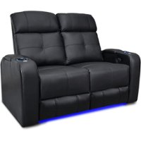 Valencia Theater Seating - Valencia Verona Row of 2 Loveseat Top Grain Genuine Leather 9000 LED Cup Holders Home Theater Seating - Black - Angle_Zoom