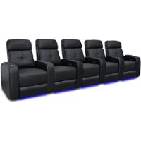 Valencia Theater Seating - Valencia Verona Row of 5 Top Grain Genuine Leather 9000 LED Cup Holders Home Theater Seating - Black - Angle_Zoom