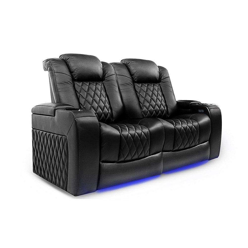 Angle View: Valencia Theater Seating - Valencia Tuscany Row of 2 Loveseat Premium Top Grain 11000 Nappa Leather Home Theater Seating - Midnight Black
