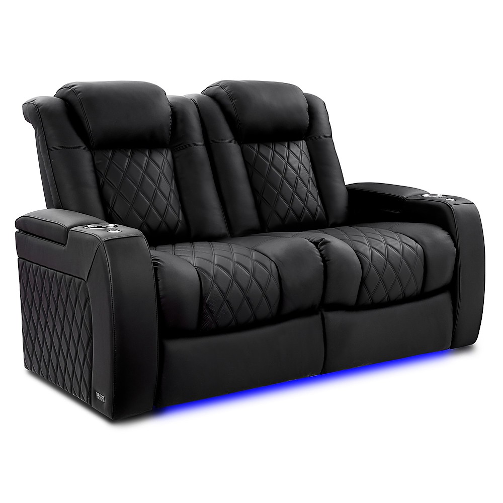 Angle View: Valencia Theater Seating - Valencia Tuscany XL Luxury Edition Row of 2 Loveseat Semi-Aniline Italian Nappa Leather 20000 Home Theater Seating - Onyx