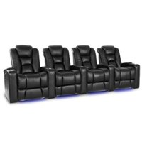 Valencia Theater Seating - Valencia Venice Row of 4 Top Grain Genuine Leather 11000 Home Theater Seating - Black - Angle_Zoom