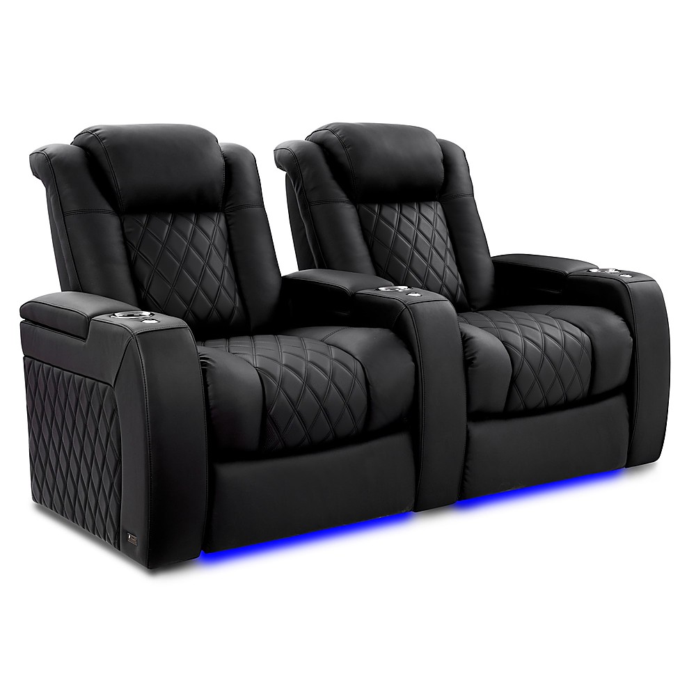 Angle View: Valencia Theater Seating - Valencia Tuscany XL Luxury Edition Row of 2 Power Headrest Semi-Aniline Italian Nappa Leather 20000 Home Theater Seating - Onyx