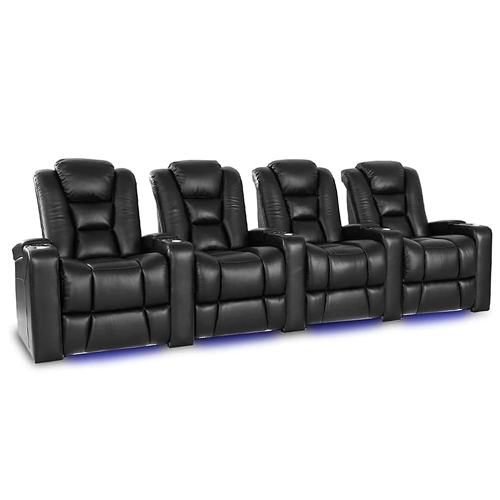 Angle View: Valencia Theater Seating - Valencia Venice Row of 4 Loveseat Center Top Grain Genuine Leather 11000 Home Theater Seating - Black
