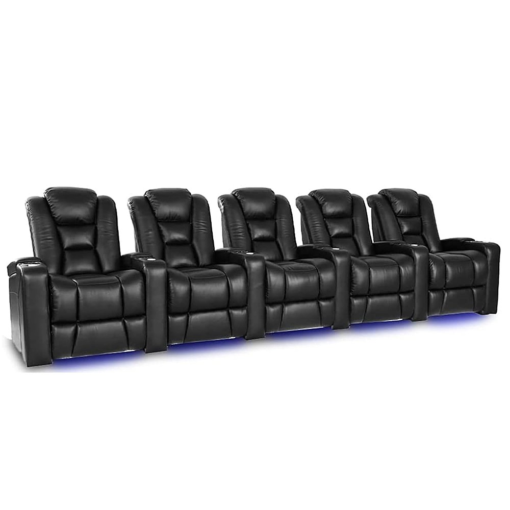 Angle View: Valencia Theater Seating - Valencia Venice Row of 5 Top Grain Genuine Leather 11000 Home Theater Seating - Black