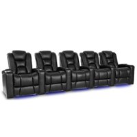 Valencia Theater Seating - Valencia Venice Row of 5 Top Grain Genuine Leather 11000 Home Theater Seating - Black - Angle_Zoom