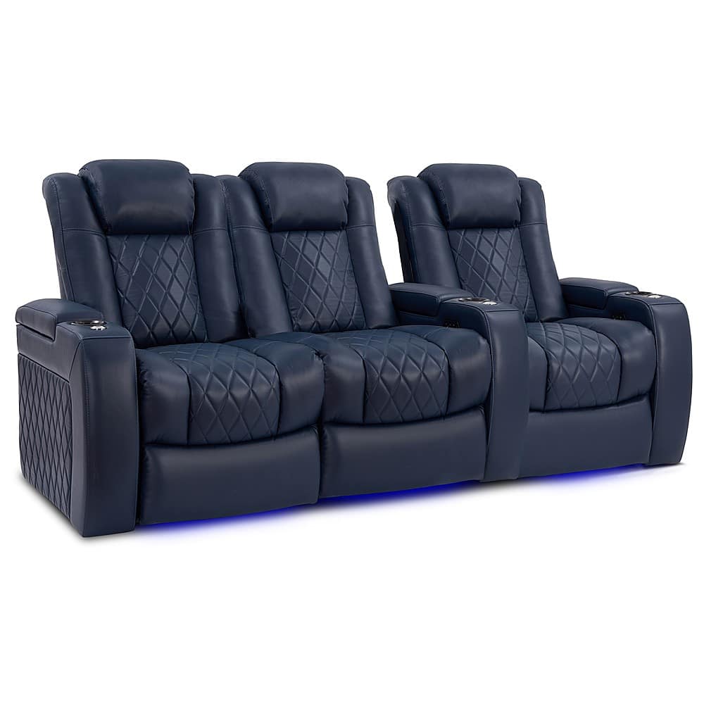 Angle. Valencia Theater Seating - Valencia Tuscany Row of 3 Loveseat Left Premium Top Grain 11000 Nappa Leather Home Theater Seating - Navy Blue.