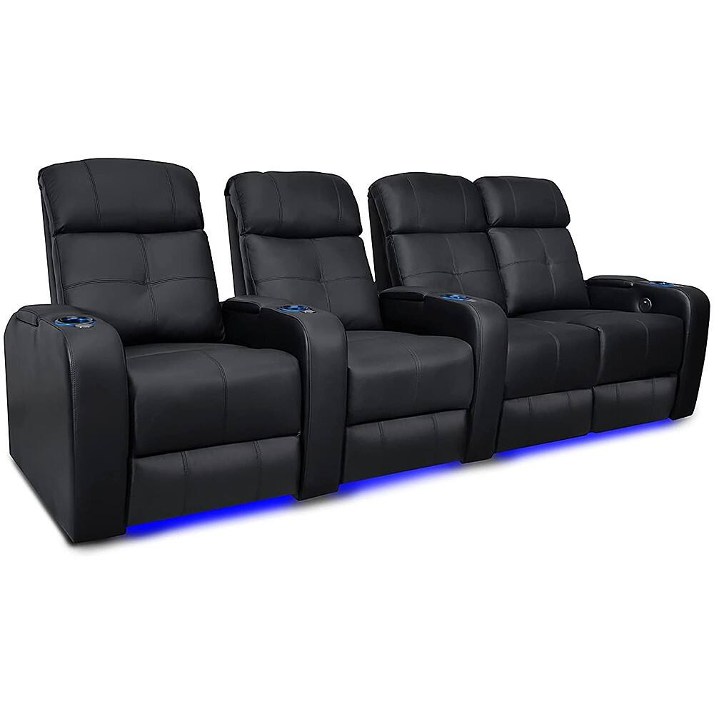 Angle View: Valencia Theater Seating - Valencia Verona Power Headrest Row of 4 Loveseat Right Top Grain Genuine Leather 9000 Home Theater Seating - Black