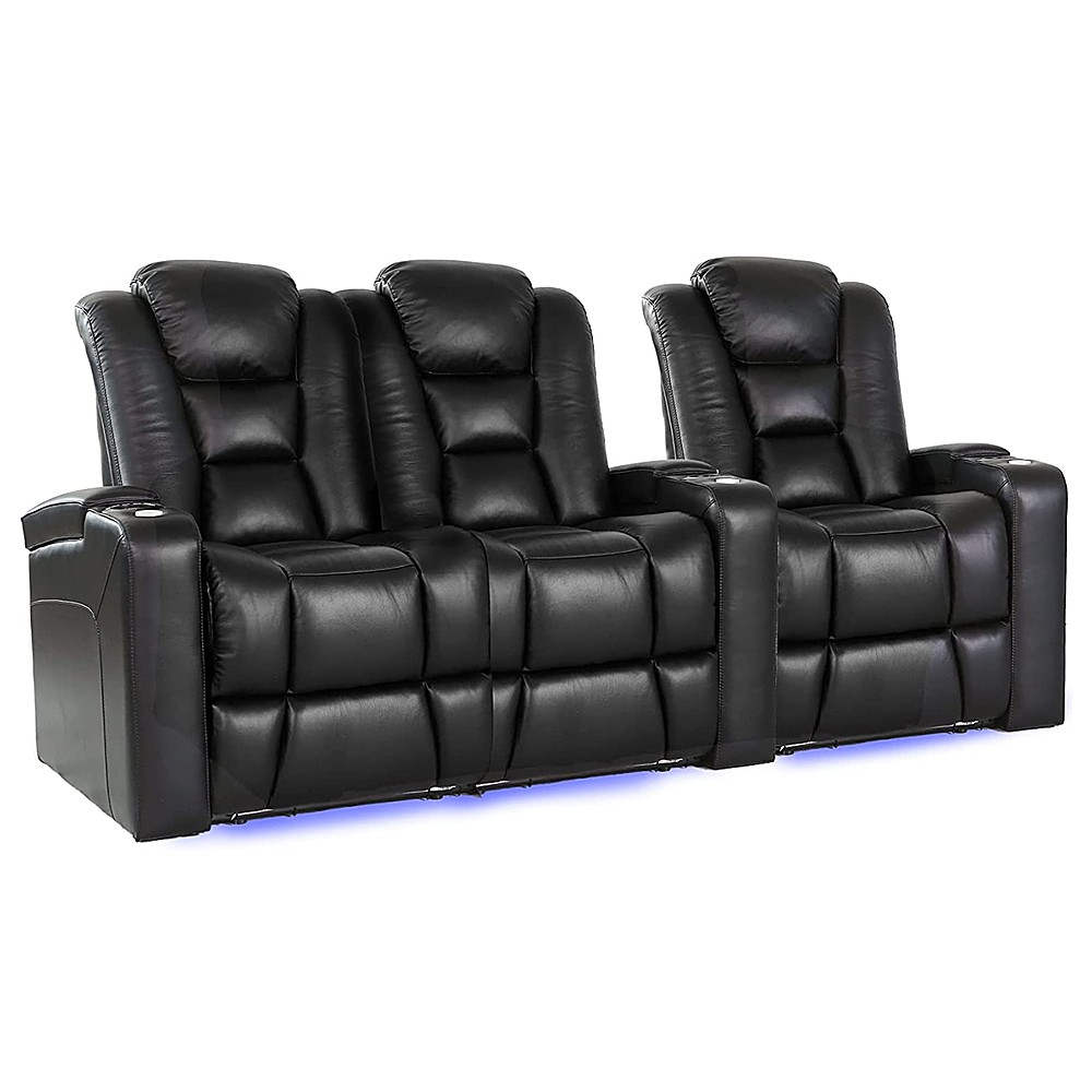 Angle View: Valencia Theater Seating - Valencia Venice Row of 3 Loveseat Left Top Grain Genuine Leather 11000 Home Theater Seating - Black