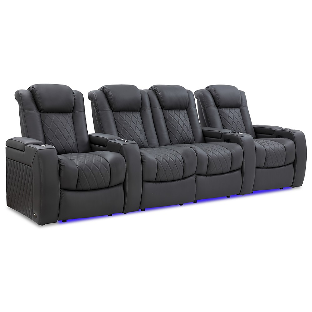 Angle View: Valencia Theater Seating - Valencia Tuscany Row of 4 Loveseat Center Premium Top Grain 11000 Nappa Leather Home Theater Seating - Charcoal Grey