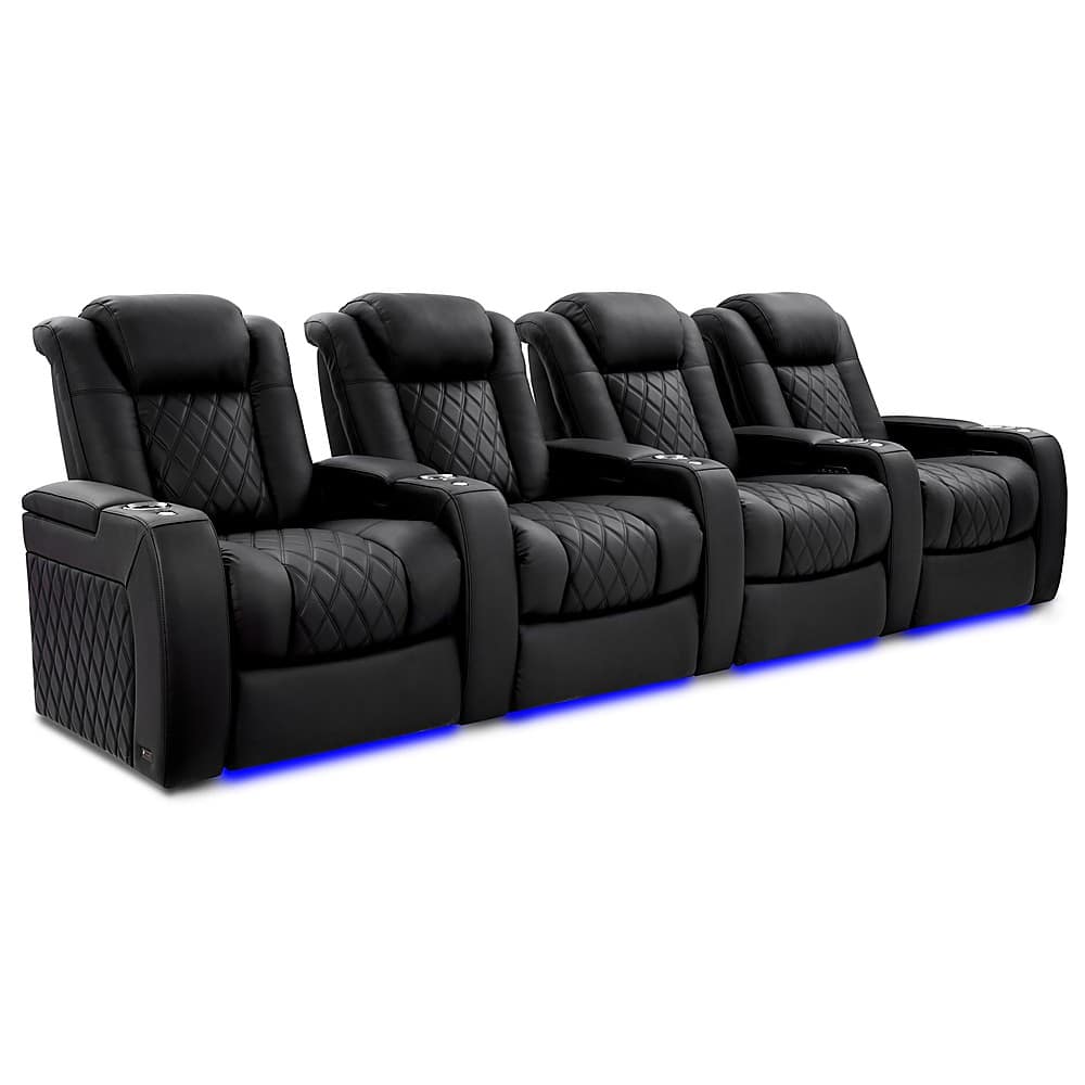 Angle View: Valencia Theater Seating - Valencia Tuscany XL Luxury Edition Row of 4 Power Headrest Semi-Aniline Italian Nappa Leather 20000 Home Theater Seating - Onyx