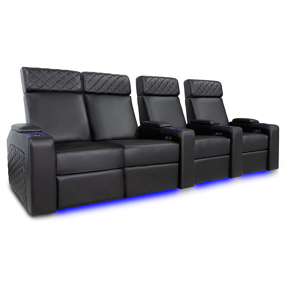 Angle View: Valencia Theater Seating - Valencia Zurich Row of 4 Loveseat Left Premium Top Grain Nappa Leather 11000 Home Theater Seating - Black