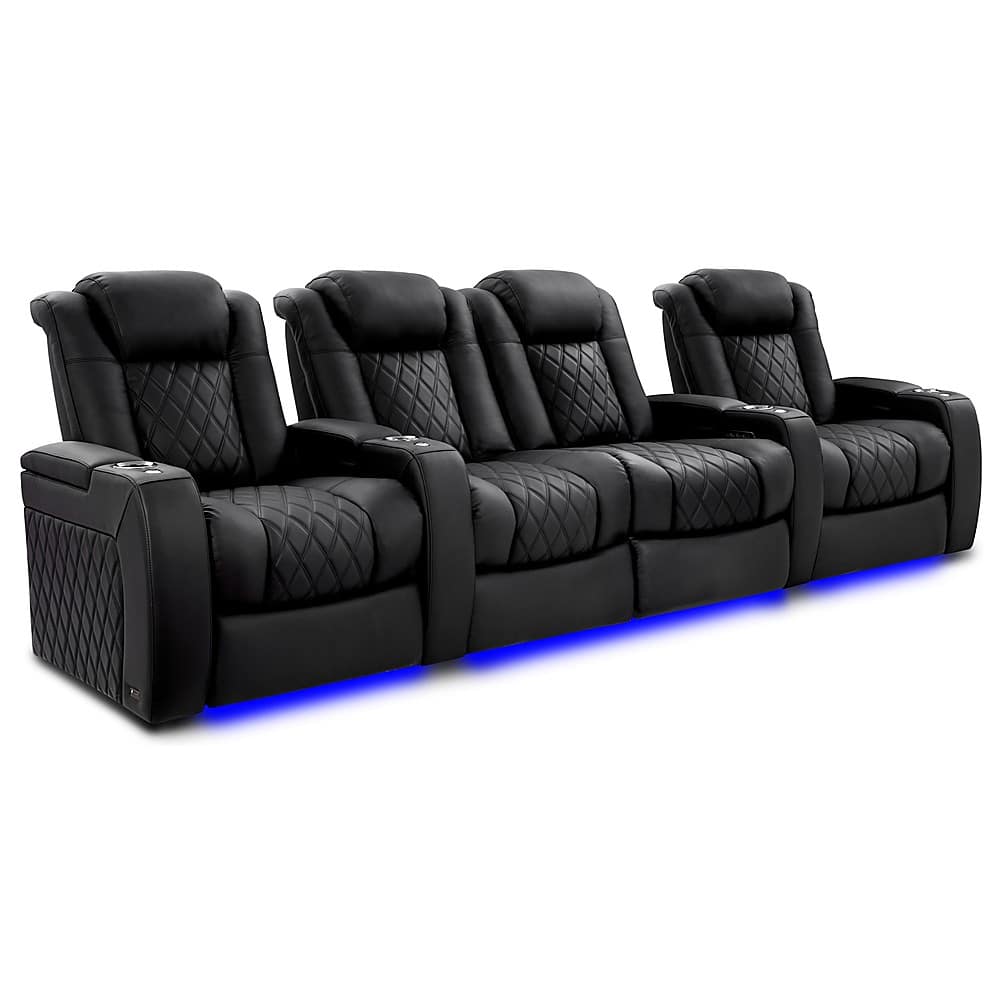 Angle View: Valencia Theater Seating - Valencia Tuscany XL Luxury Edition Row of 4 Loveseat Center Semi-Aniline Italian Nappa Leather 20000 - Onyx