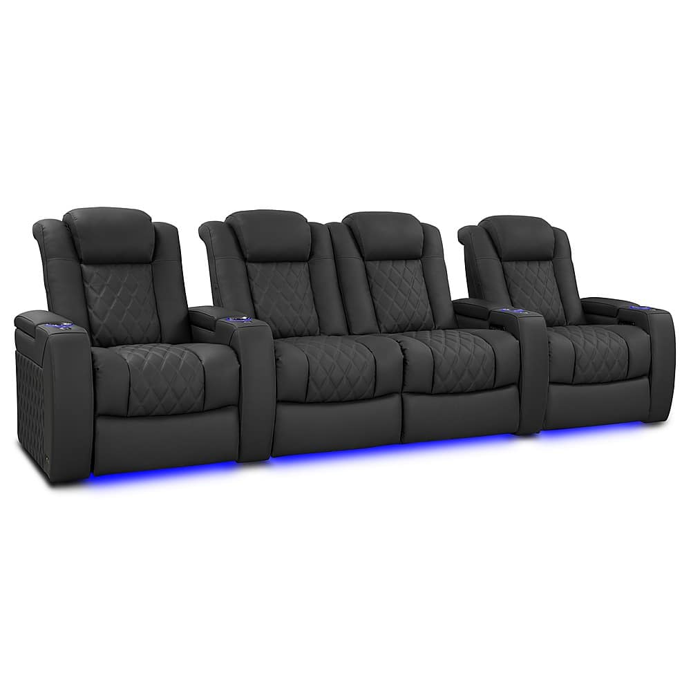 Angle. Valencia Theater Seating - Valencia Tuscany XL Luxury Edition Row of 4 Loveseat Center Semi-Aniline Italian Nappa Leather 20000 - Graphite.