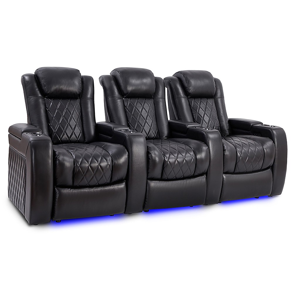 Angle View: Valencia Theater Seating - Valencia Tuscany Slim Row of 3 Premium Top Grain 11000 Nappa Leather Home Theater Seating - Midnight Black