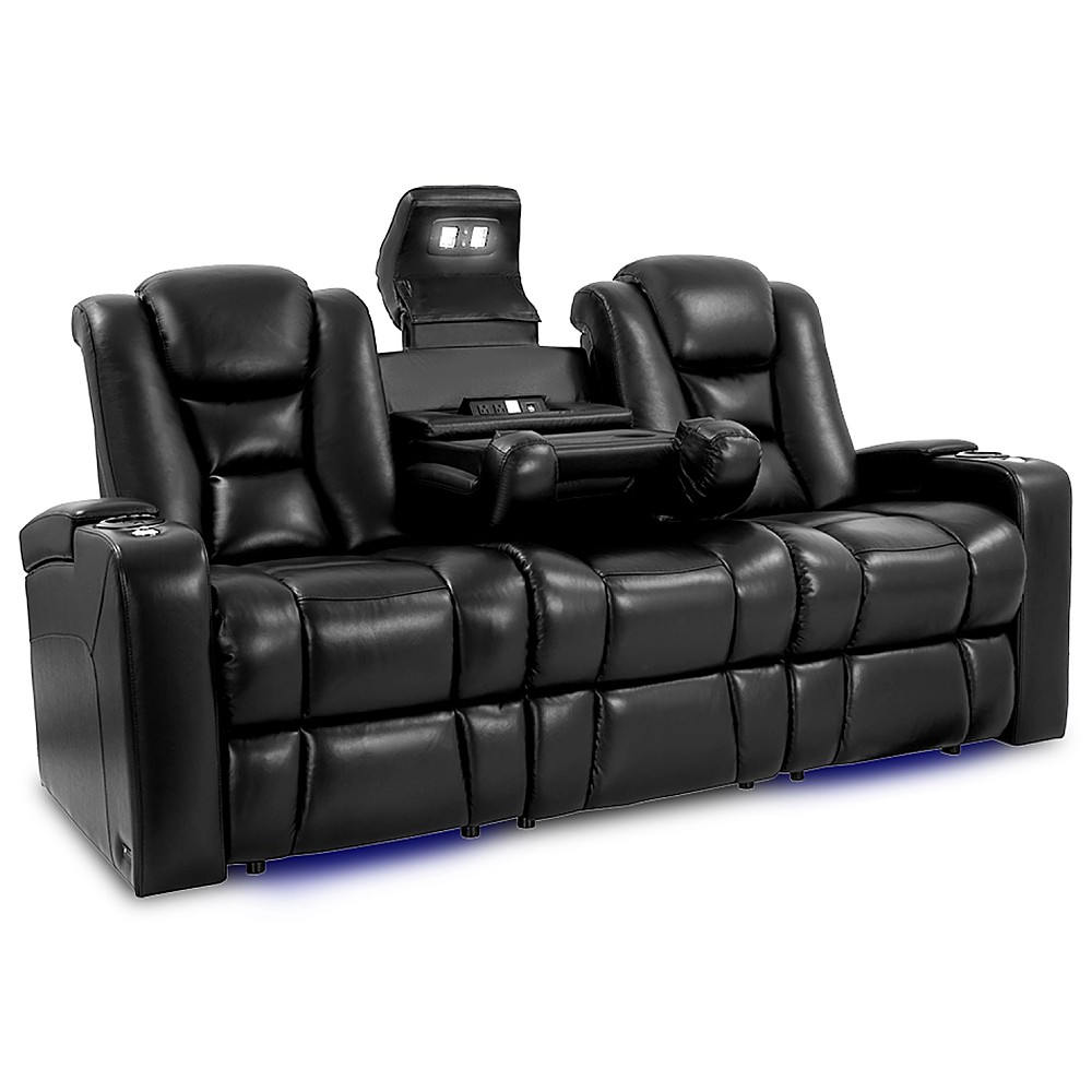 Angle View: Valencia Theater Seating - Valencia Venice Console Power Headrest Row of 3 Console Premium Top Grain Nappa Leather 11000 Home Theater Seating - Black