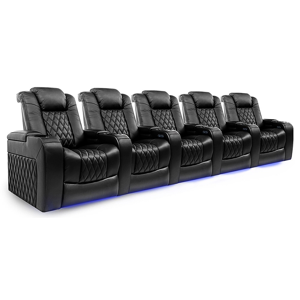 Angle View: Valencia Theater Seating - Valencia Tuscany Row of 5 Premium Top Grain 11000 Nappa Leather Home Theater Seating - Midnight Black