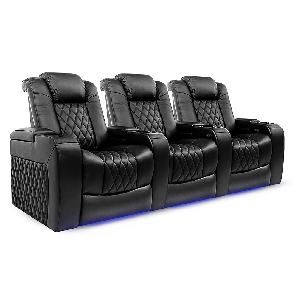 Angle View: Valencia Theater Seating - Valencia Tuscany Row of 3 Premium Top Grain 11000 Nappa Leather Home Theater Seating - Midnight Black