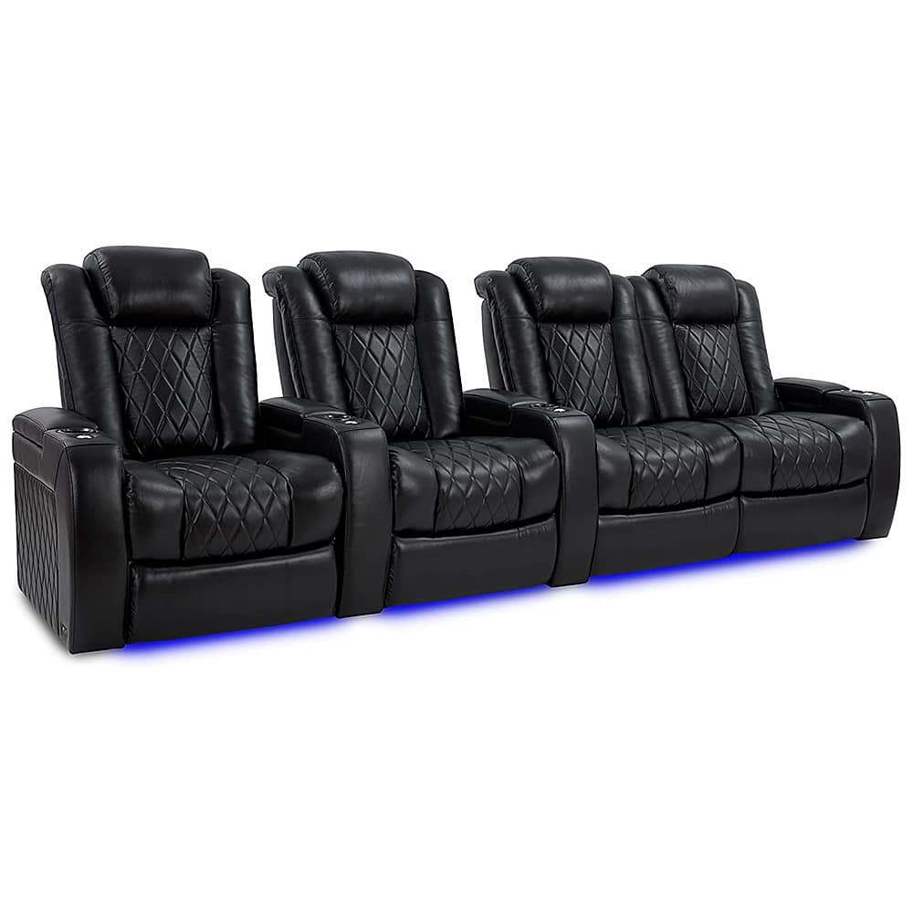 Angle View: Valencia Theater Seating - Valencia Tuscany XL Row of 4 Loveseat Right premium top grain Nappa leather 11000 Home Theater Seating - Midnight Black