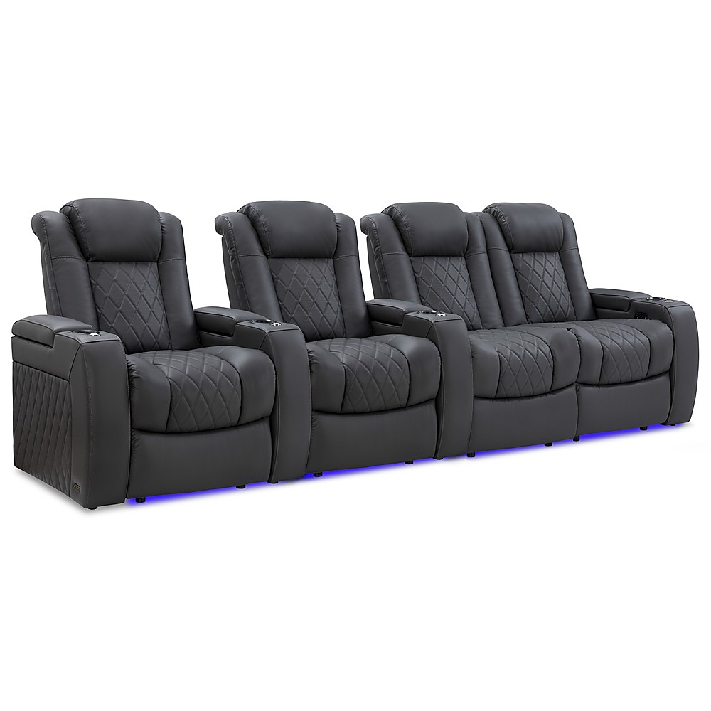 Angle View: Valencia Theater Seating - Valencia Tuscany Row of 4 Loveseat Right Premium Top Grain 11000 Nappa Leather Home Theater Seating - Charcoal Grey