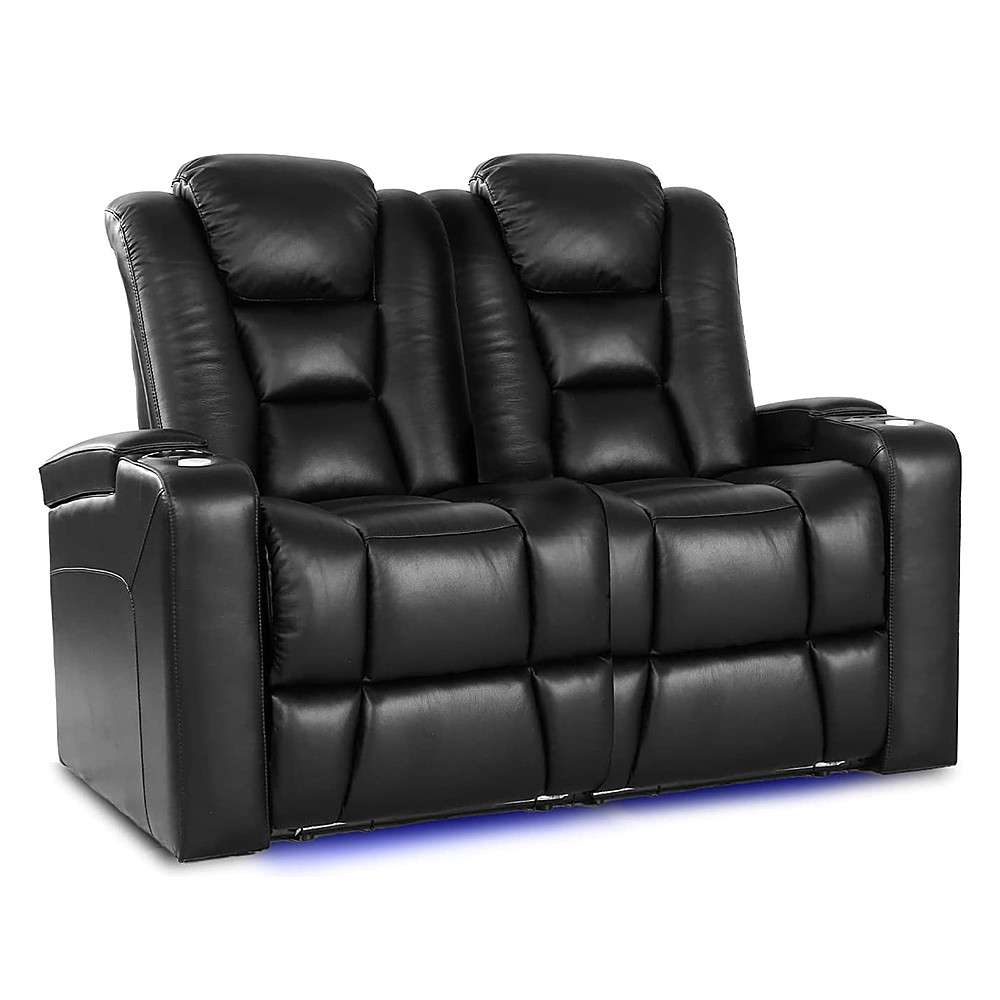 Angle View: Valencia Theater Seating - Valencia Venice Row of 2 Loveseat Top Grain Genuine Leather 11000 Home Theater Seating - Black