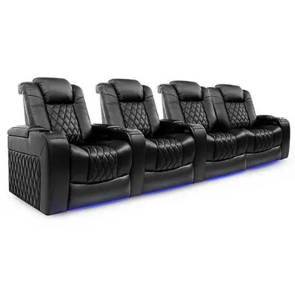 Angle. Valencia Theater Seating - Valencia Tuscany Row of 4 Loveseat Right Premium Top Grain 11000 Nappa Leather Home Theater Seating - Midnight Black.