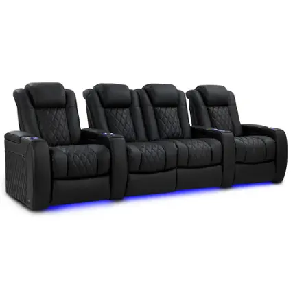 Angle. Valencia Theater Seating - Valencia Tuscany Luxury Row of 4 Loveseat Center Semi-Aniline Italian 20000 Leather Home Theater Seating - Onyx.
