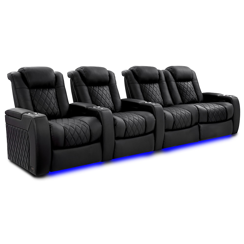 Angle View: Valencia Theater Seating - Valencia Tuscany XL Luxury Edition Row of 4 Loveseat Right Semi-Aniline Italian Nappa Leather 20000 Home Theater Seating - Onyx