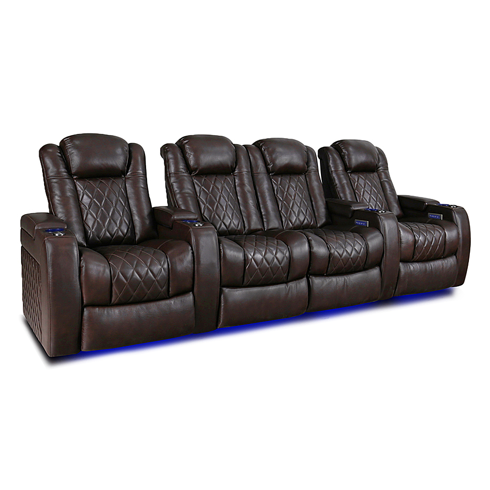 Angle View: Valencia Theater Seating - Valencia Tuscany Row of 4 Loveseat Center Premium Top Grain 11000 Nappa Leather Home Theater Seating - Dark Chocolate