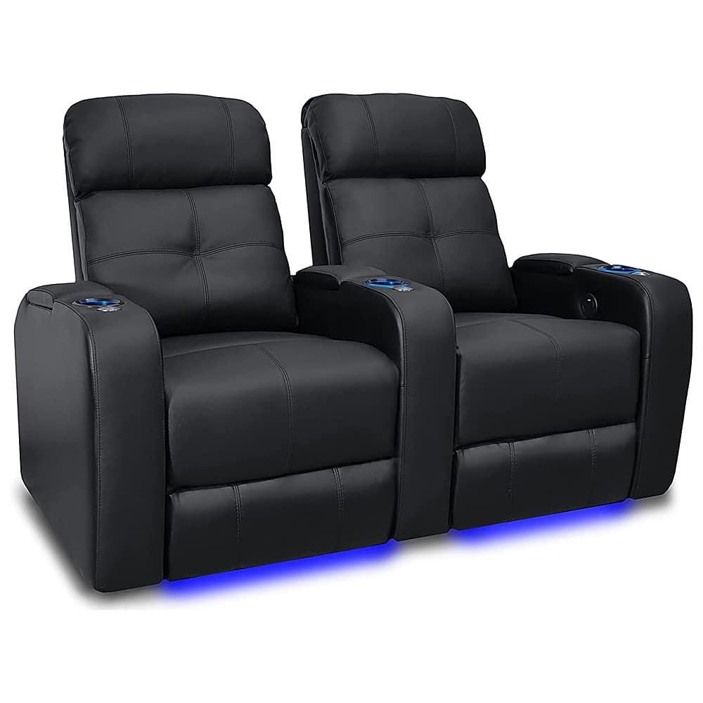 Angle View: Valencia Theater Seating - Valencia Verona Power Headrest Row of 2 Top Grain Genuine Leather 9000 Home Theater Seating - Black