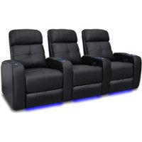 Valencia Theater Seating - Valencia Verona Row of 3 Top Grain Genuine Leather 9000 LED Cup Holders Home Theater Seating - Black - Angle_Zoom