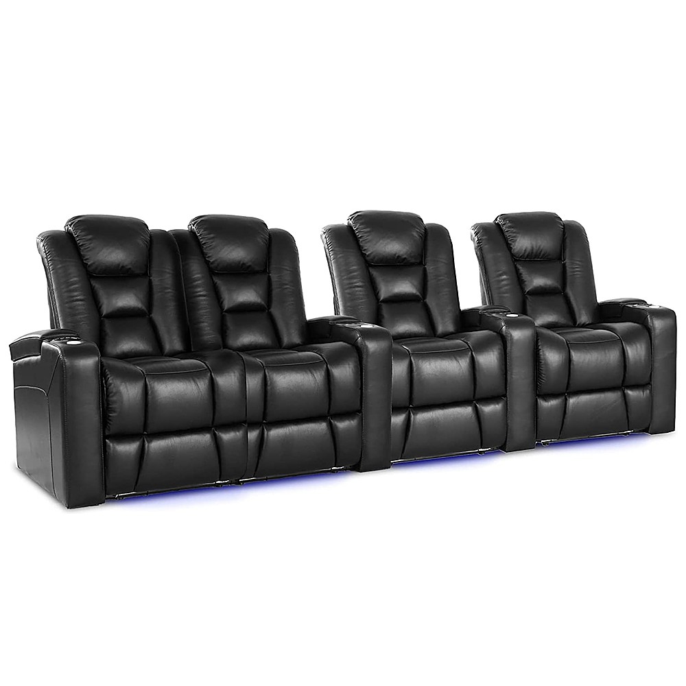 Angle View: Valencia Theater Seating - Valencia Venice Row of 4 Loveseat Left Top Grain Genuine Leather 11000 Home Theater Seating - Black