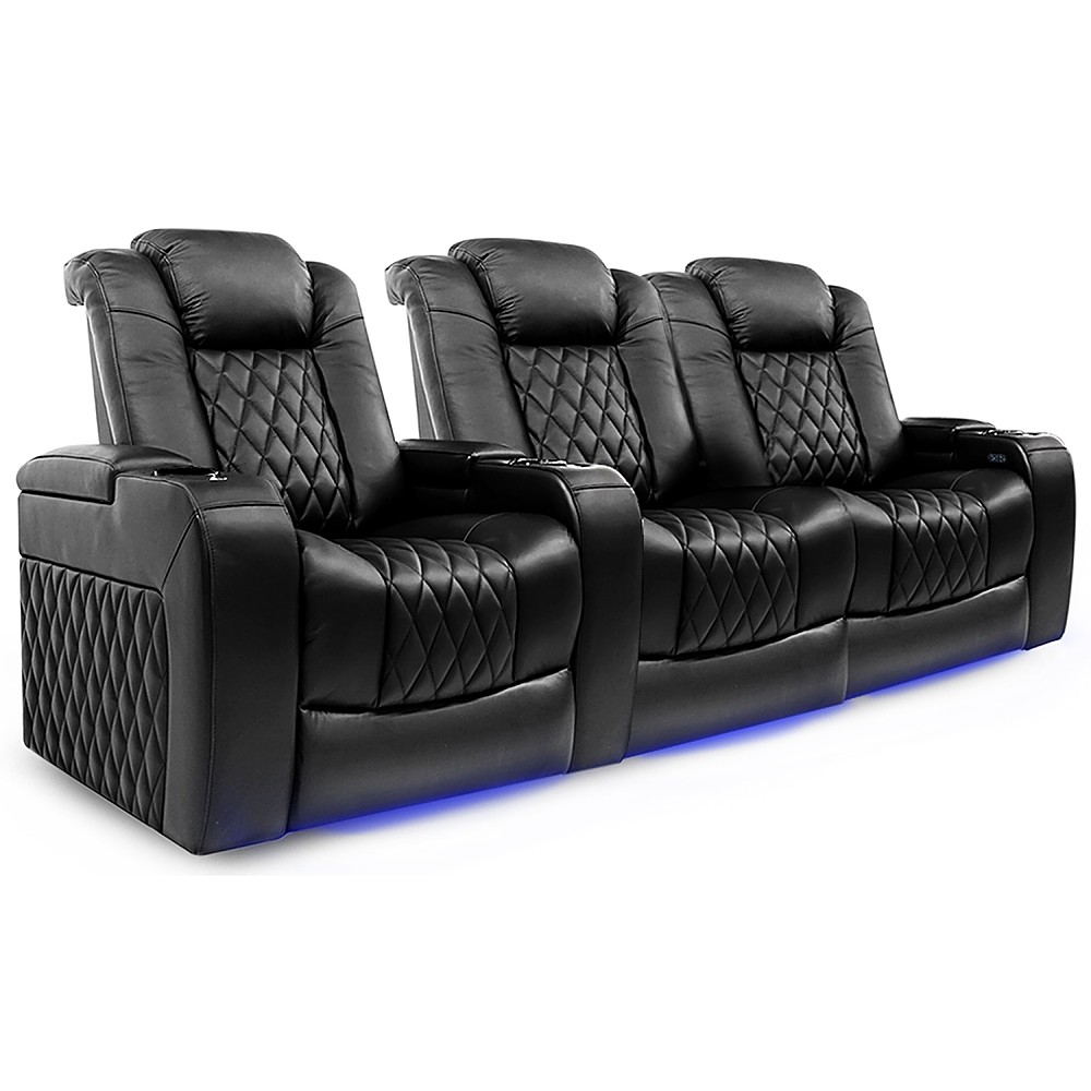 Angle View: Valencia Theater Seating - Valencia Tuscany Row of 3 Loveseat Right Premium Top Grain 11000 Nappa Leather Home Theater Seating - Midnight Black