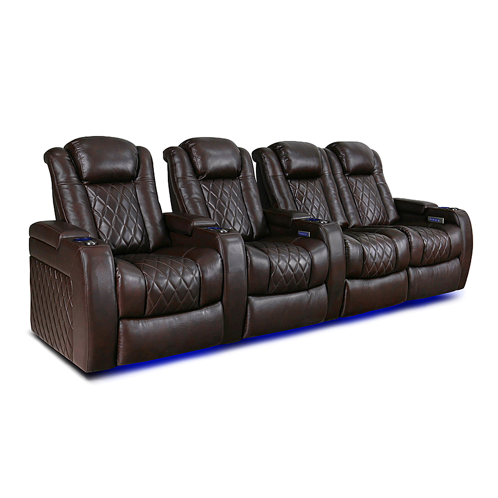 Angle View: Valencia Theater Seating - Valencia Tuscany Row of 4 Loveseat Right Premium Top Grain 11000 Nappa Leather Home Theater Seating - Dark Chocolate