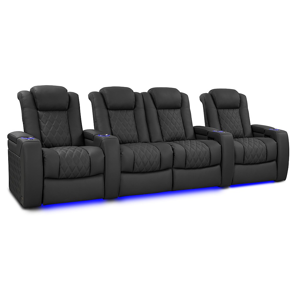 Angle View: Valencia Theater Seating - Valencia Tuscany Luxury Row of 4 Loveseat Center Semi-Aniline Italian 20000 Leather Home Theater Seating - Graphite
