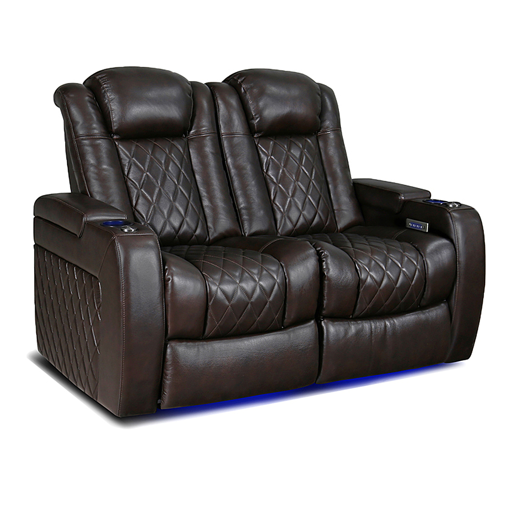 Angle View: Valencia Theater Seating - Valencia Tuscany Row of 2 Loveseat Premium Top Grain 11000 Nappa Leather Home Theater Seating - Dark Chocolate