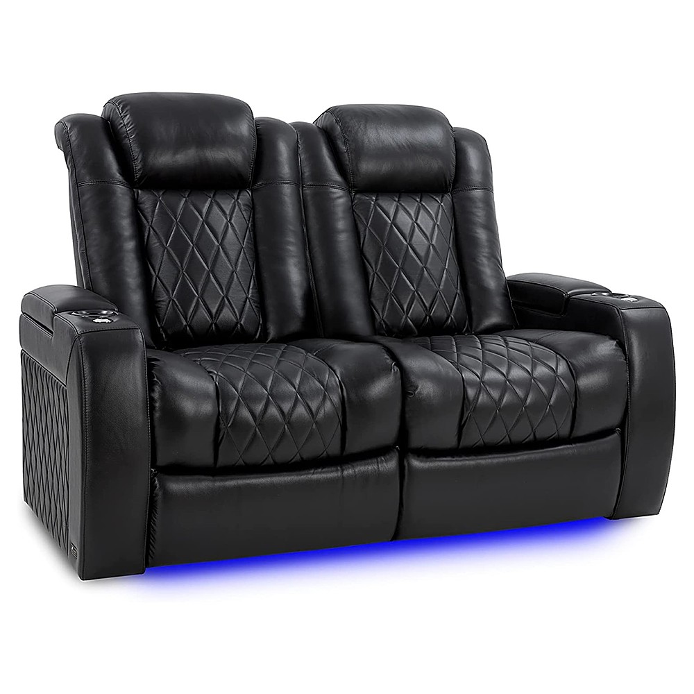 Angle View: Valencia Theater Seating - Valencia Tuscany XL Row of 2 Loveseat premium top grain Nappa leather 11000 Home Theater Seating - Midnight Black
