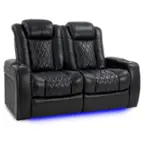 Angle. Valencia Theater Seating - Valencia Tuscany XL Row of 2 Loveseat premium top grain Nappa leather 11000 Home Theater Seating - Midnight Black.